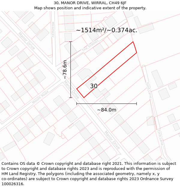 30, MANOR DRIVE, WIRRAL, CH49 6JF: Plot and title map