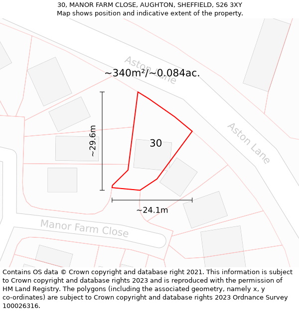 30, MANOR FARM CLOSE, AUGHTON, SHEFFIELD, S26 3XY: Plot and title map