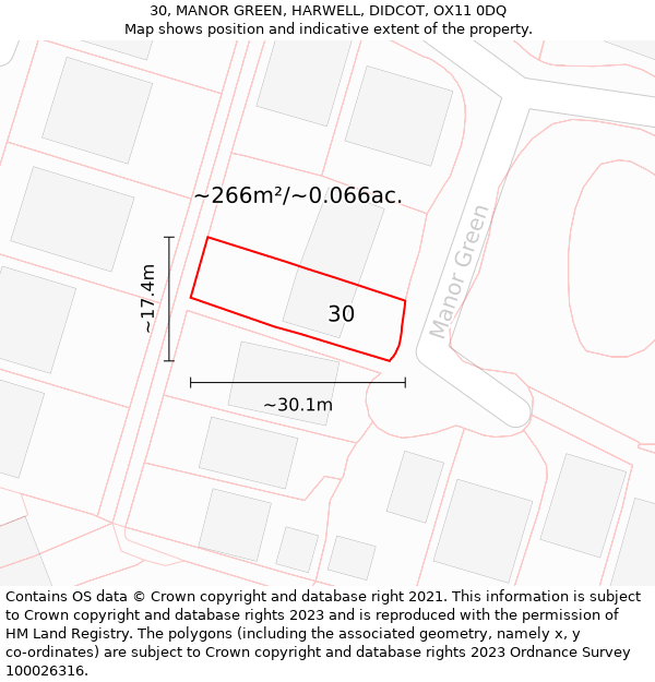 30, MANOR GREEN, HARWELL, DIDCOT, OX11 0DQ: Plot and title map