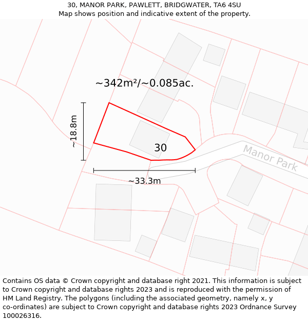 30, MANOR PARK, PAWLETT, BRIDGWATER, TA6 4SU: Plot and title map