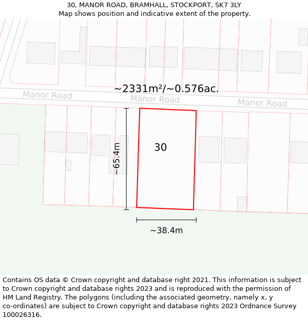 30, MANOR ROAD, BRAMHALL, STOCKPORT, SK7 3LY: Plot and title map