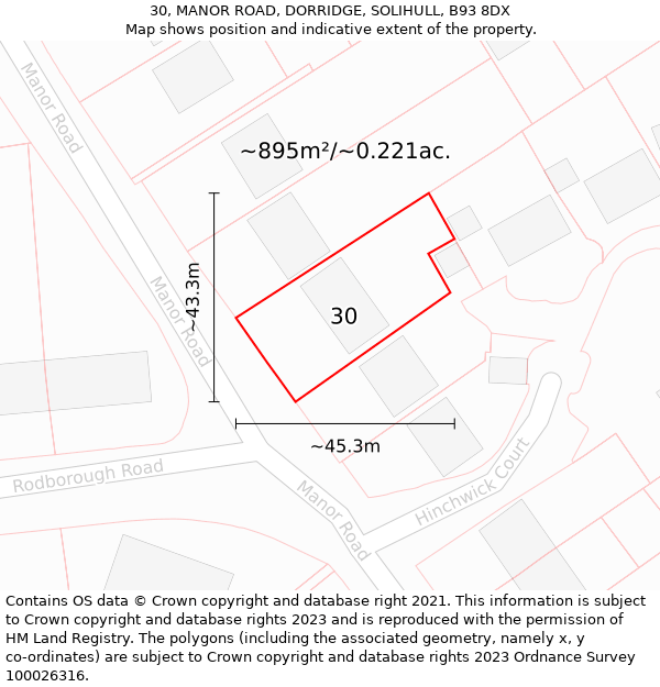 30, MANOR ROAD, DORRIDGE, SOLIHULL, B93 8DX: Plot and title map