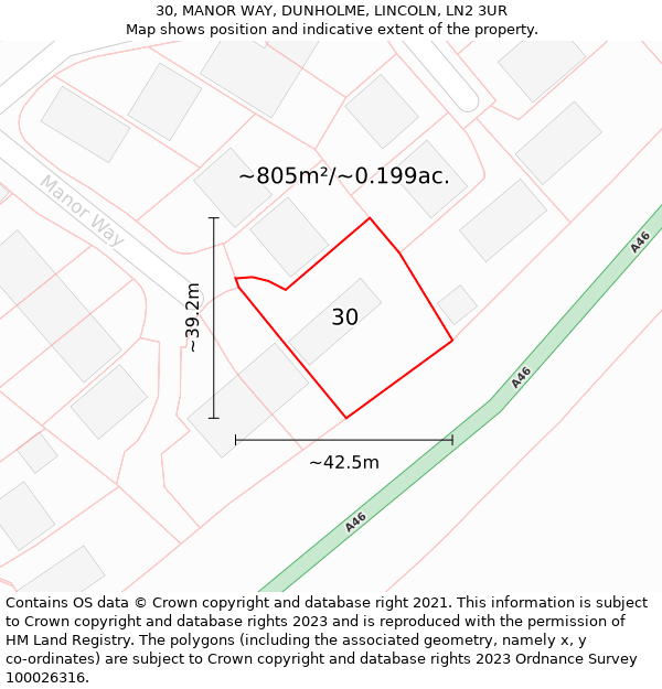 30, MANOR WAY, DUNHOLME, LINCOLN, LN2 3UR: Plot and title map