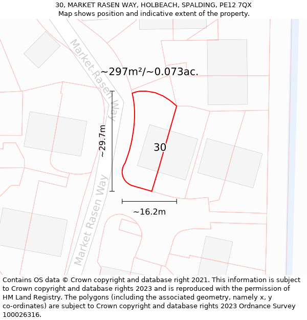 30, MARKET RASEN WAY, HOLBEACH, SPALDING, PE12 7QX: Plot and title map