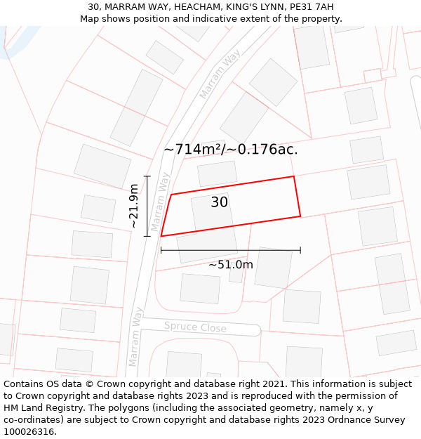 30, MARRAM WAY, HEACHAM, KING'S LYNN, PE31 7AH: Plot and title map