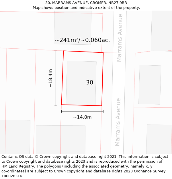 30, MARRAMS AVENUE, CROMER, NR27 9BB: Plot and title map