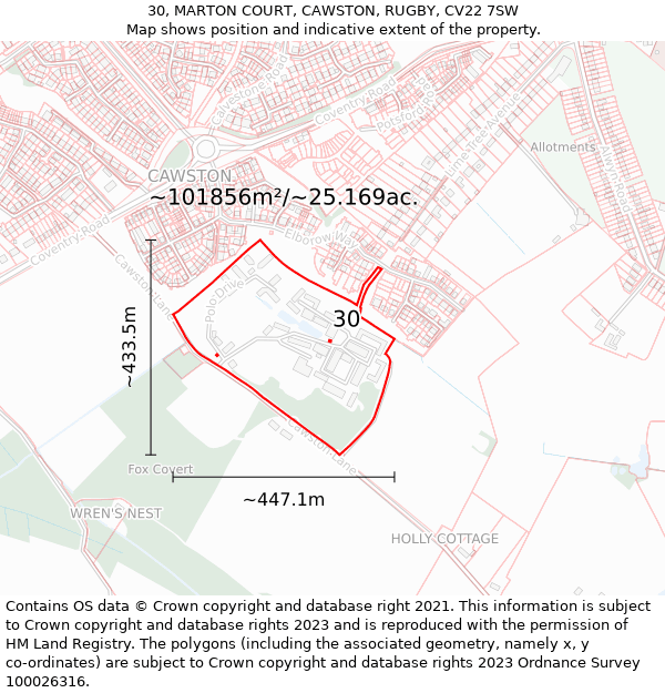 30, MARTON COURT, CAWSTON, RUGBY, CV22 7SW: Plot and title map