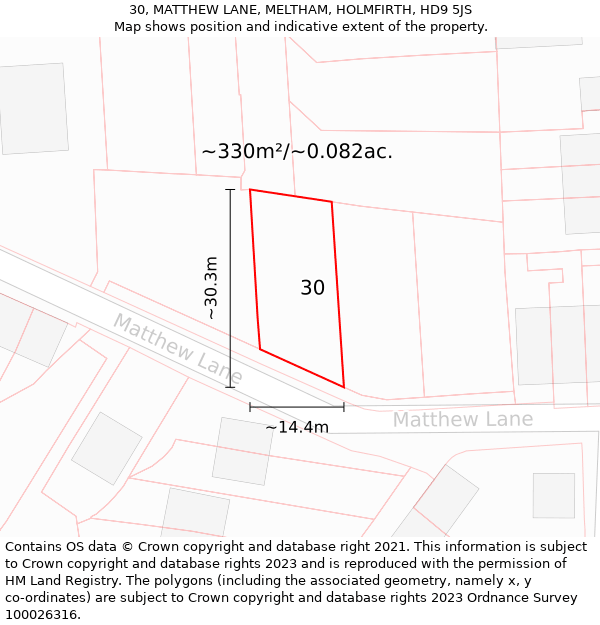 30, MATTHEW LANE, MELTHAM, HOLMFIRTH, HD9 5JS: Plot and title map