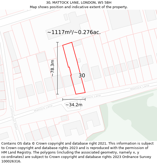 30, MATTOCK LANE, LONDON, W5 5BH: Plot and title map