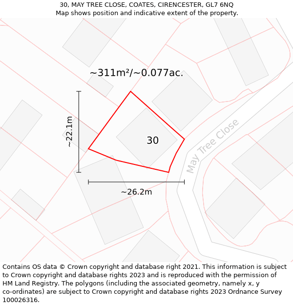 30, MAY TREE CLOSE, COATES, CIRENCESTER, GL7 6NQ: Plot and title map