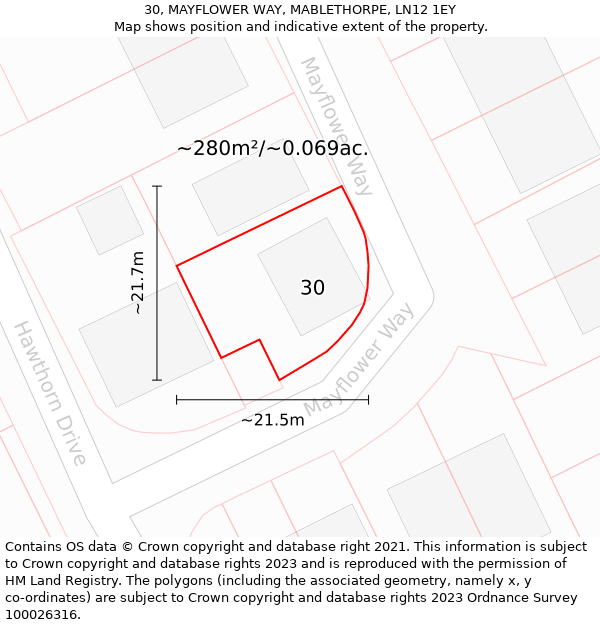 30, MAYFLOWER WAY, MABLETHORPE, LN12 1EY: Plot and title map