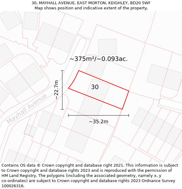 30, MAYHALL AVENUE, EAST MORTON, KEIGHLEY, BD20 5WF: Plot and title map