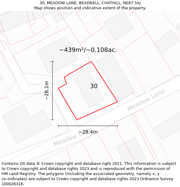 30, MEADOW LANE, BEADNELL, CHATHILL, NE67 5AJ: Plot and title map