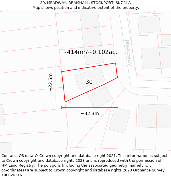 30, MEADWAY, BRAMHALL, STOCKPORT, SK7 1LA: Plot and title map