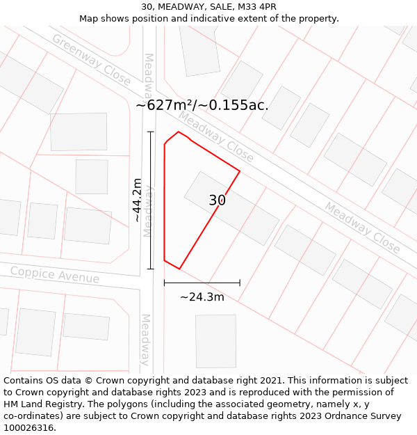 30, MEADWAY, SALE, M33 4PR: Plot and title map