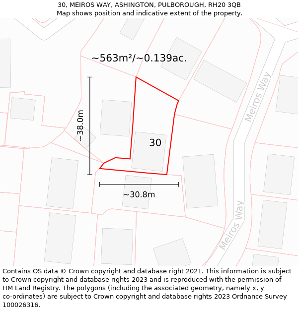 30, MEIROS WAY, ASHINGTON, PULBOROUGH, RH20 3QB: Plot and title map