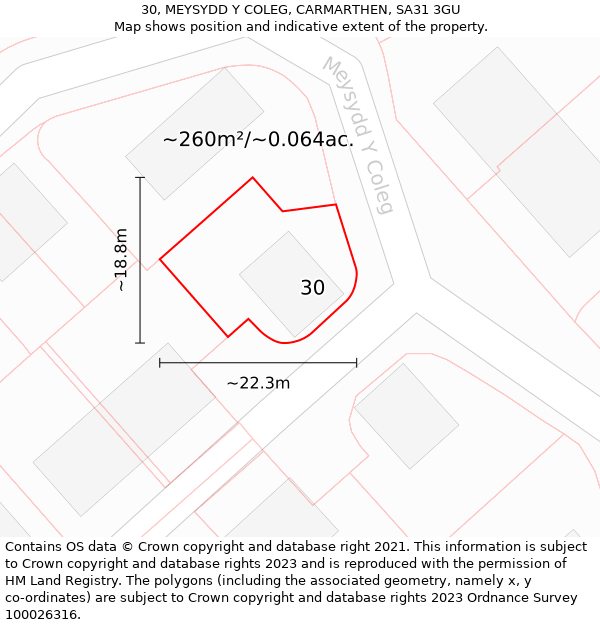 30, MEYSYDD Y COLEG, CARMARTHEN, SA31 3GU: Plot and title map