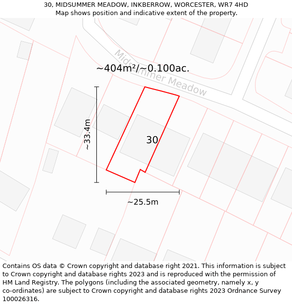 30, MIDSUMMER MEADOW, INKBERROW, WORCESTER, WR7 4HD: Plot and title map