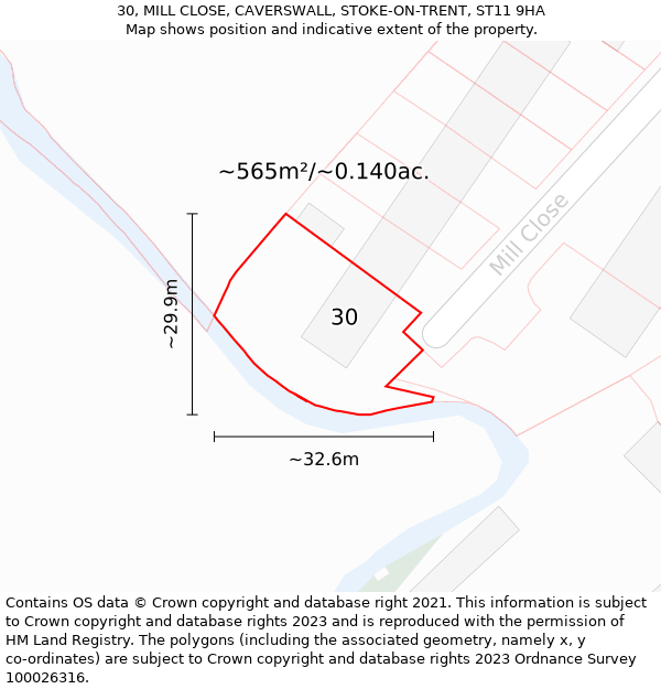 30, MILL CLOSE, CAVERSWALL, STOKE-ON-TRENT, ST11 9HA: Plot and title map