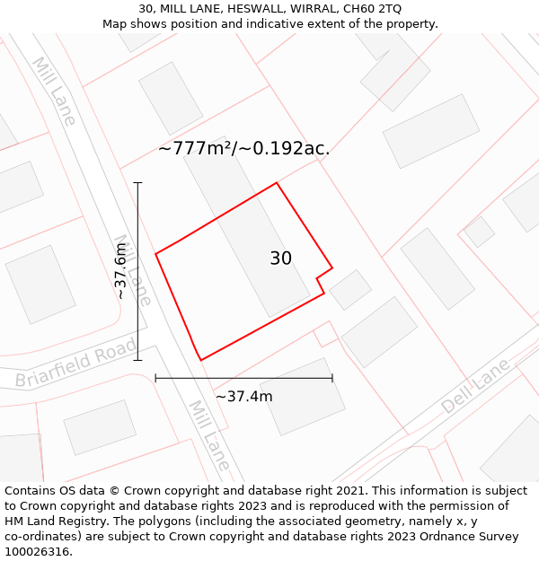 30, MILL LANE, HESWALL, WIRRAL, CH60 2TQ: Plot and title map