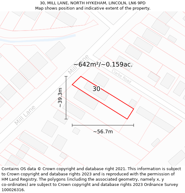 30, MILL LANE, NORTH HYKEHAM, LINCOLN, LN6 9PD: Plot and title map