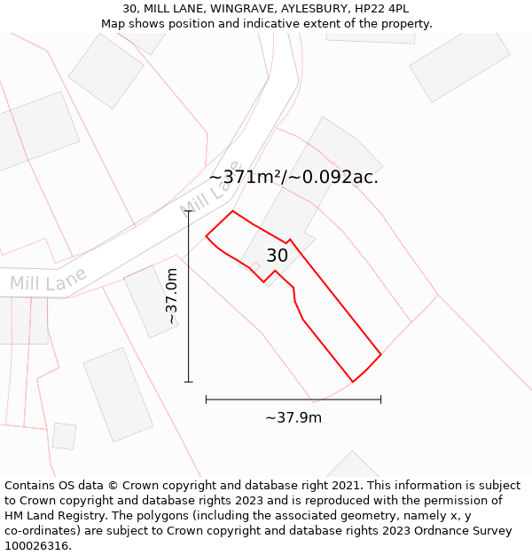 30, MILL LANE, WINGRAVE, AYLESBURY, HP22 4PL: Plot and title map