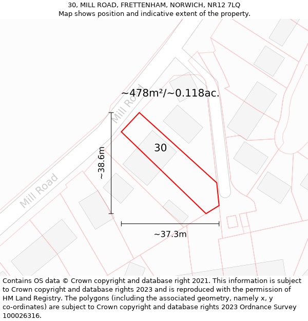 30, MILL ROAD, FRETTENHAM, NORWICH, NR12 7LQ: Plot and title map