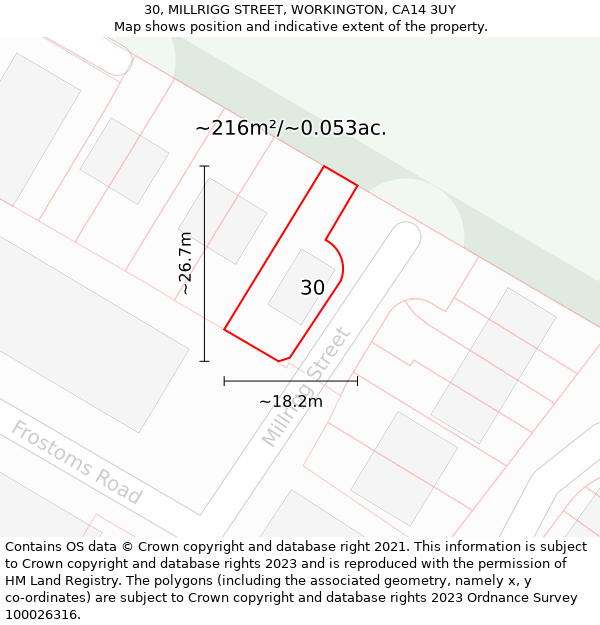 30, MILLRIGG STREET, WORKINGTON, CA14 3UY: Plot and title map