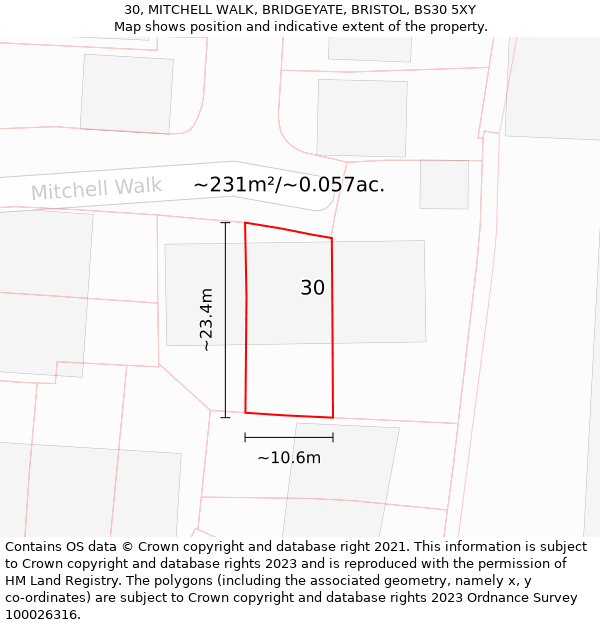 30, MITCHELL WALK, BRIDGEYATE, BRISTOL, BS30 5XY: Plot and title map