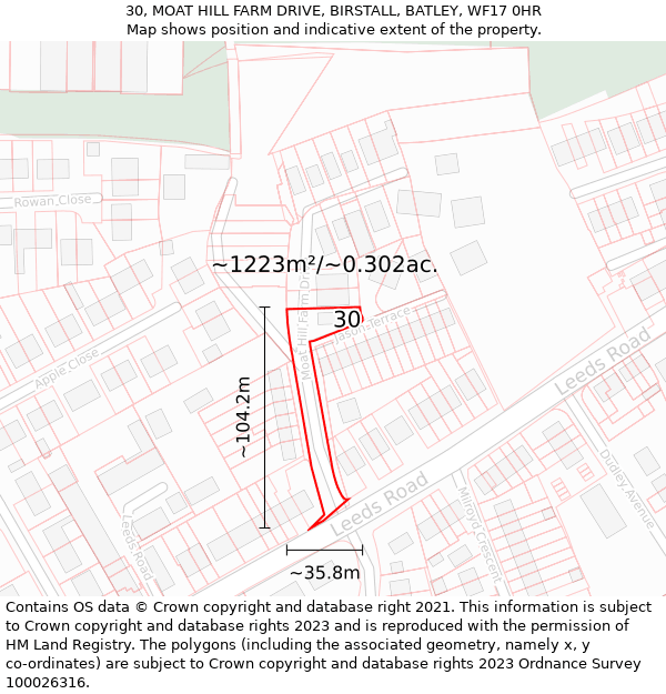 30, MOAT HILL FARM DRIVE, BIRSTALL, BATLEY, WF17 0HR: Plot and title map