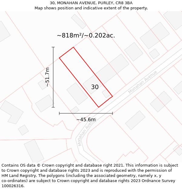 30, MONAHAN AVENUE, PURLEY, CR8 3BA: Plot and title map