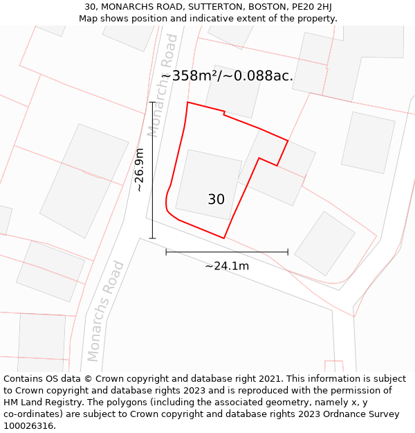 30, MONARCHS ROAD, SUTTERTON, BOSTON, PE20 2HJ: Plot and title map