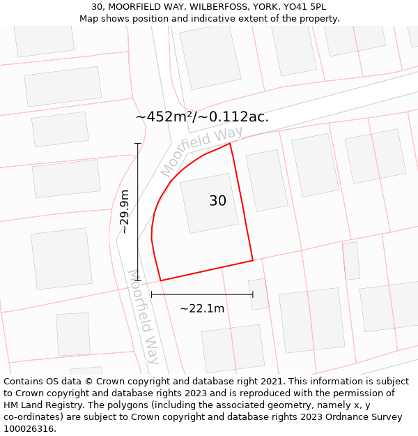 30, MOORFIELD WAY, WILBERFOSS, YORK, YO41 5PL: Plot and title map