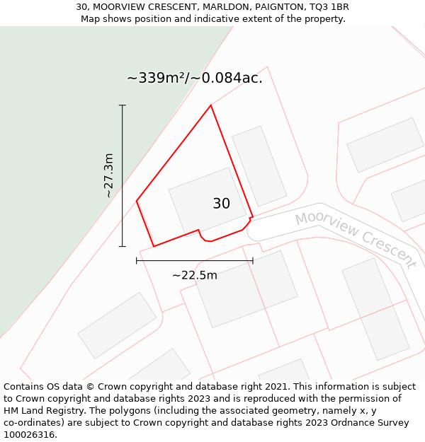 30, MOORVIEW CRESCENT, MARLDON, PAIGNTON, TQ3 1BR: Plot and title map