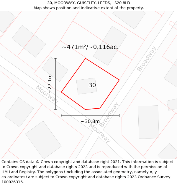 30, MOORWAY, GUISELEY, LEEDS, LS20 8LD: Plot and title map