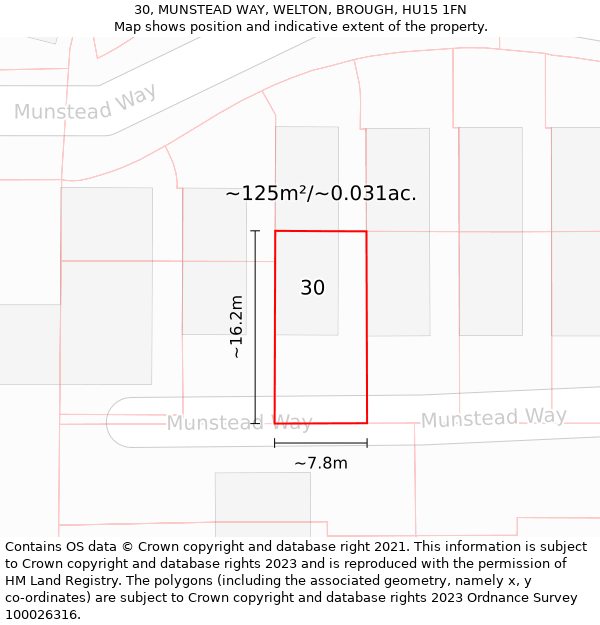 30, MUNSTEAD WAY, WELTON, BROUGH, HU15 1FN: Plot and title map