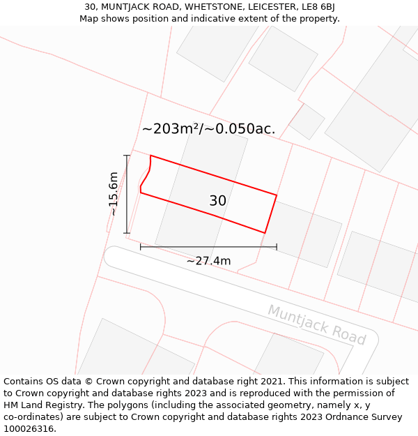30, MUNTJACK ROAD, WHETSTONE, LEICESTER, LE8 6BJ: Plot and title map