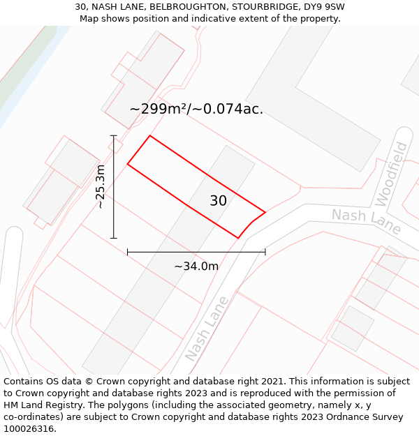 30, NASH LANE, BELBROUGHTON, STOURBRIDGE, DY9 9SW: Plot and title map