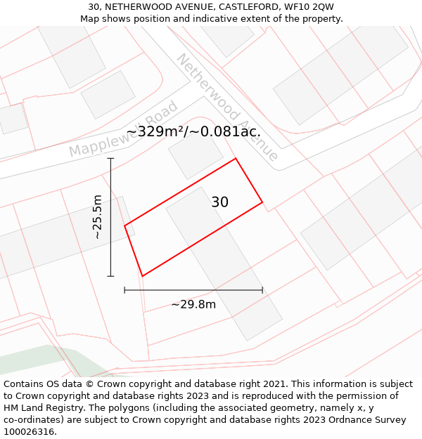 30, NETHERWOOD AVENUE, CASTLEFORD, WF10 2QW: Plot and title map