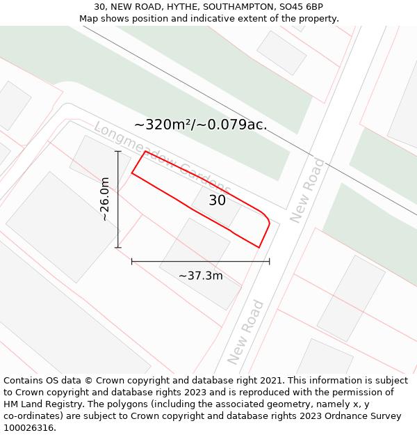 30, NEW ROAD, HYTHE, SOUTHAMPTON, SO45 6BP: Plot and title map