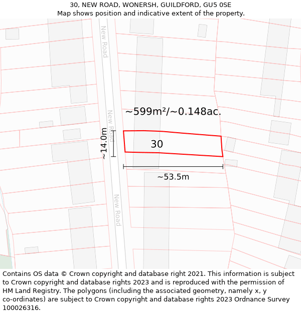 30, NEW ROAD, WONERSH, GUILDFORD, GU5 0SE: Plot and title map