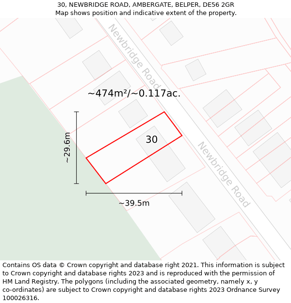 30, NEWBRIDGE ROAD, AMBERGATE, BELPER, DE56 2GR: Plot and title map