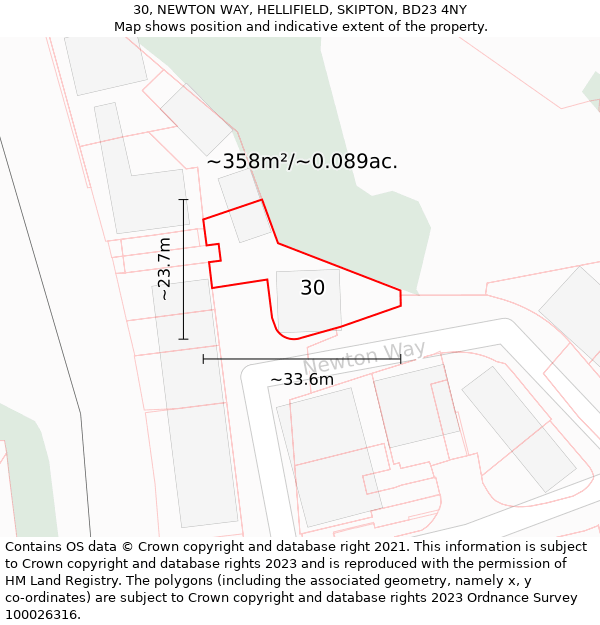 30, NEWTON WAY, HELLIFIELD, SKIPTON, BD23 4NY: Plot and title map