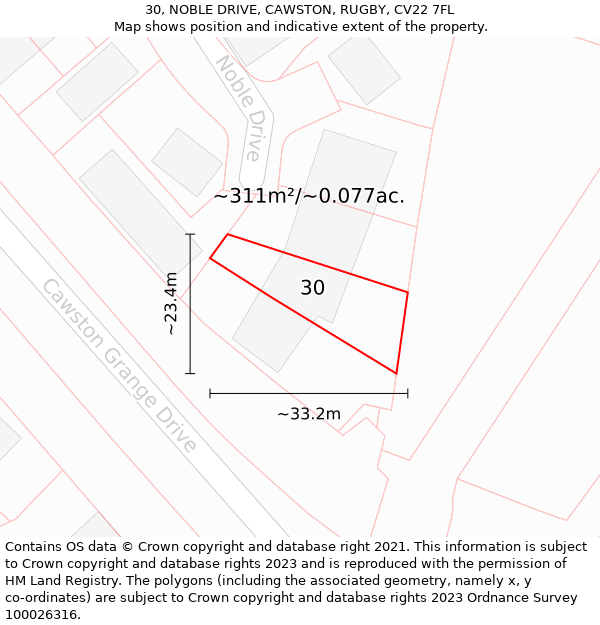 30, NOBLE DRIVE, CAWSTON, RUGBY, CV22 7FL: Plot and title map