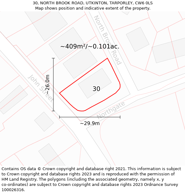 30, NORTH BROOK ROAD, UTKINTON, TARPORLEY, CW6 0LS: Plot and title map