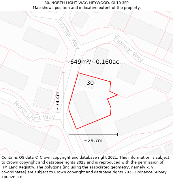 30, NORTH LIGHT WAY, HEYWOOD, OL10 3FP: Plot and title map