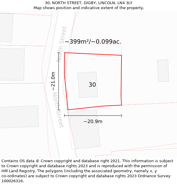 30, NORTH STREET, DIGBY, LINCOLN, LN4 3LY: Plot and title map