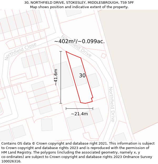 30, NORTHFIELD DRIVE, STOKESLEY, MIDDLESBROUGH, TS9 5PF: Plot and title map