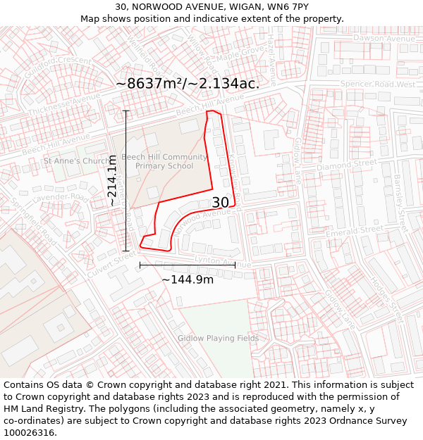 30, NORWOOD AVENUE, WIGAN, WN6 7PY: Plot and title map