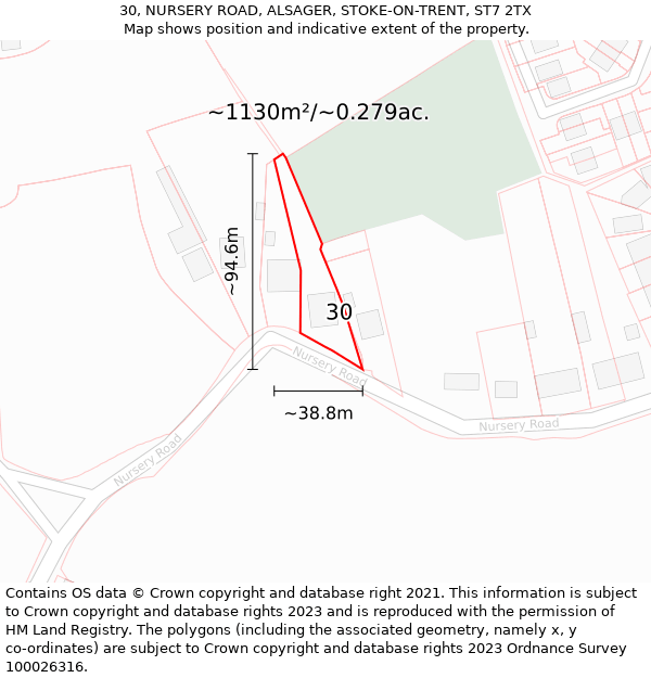 30, NURSERY ROAD, ALSAGER, STOKE-ON-TRENT, ST7 2TX: Plot and title map